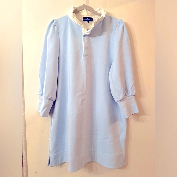 Pomander Place Dresses & Skirts - Tuckernuck Pomander Place XL light Blue Charlotte Terry dress ruffle detail.